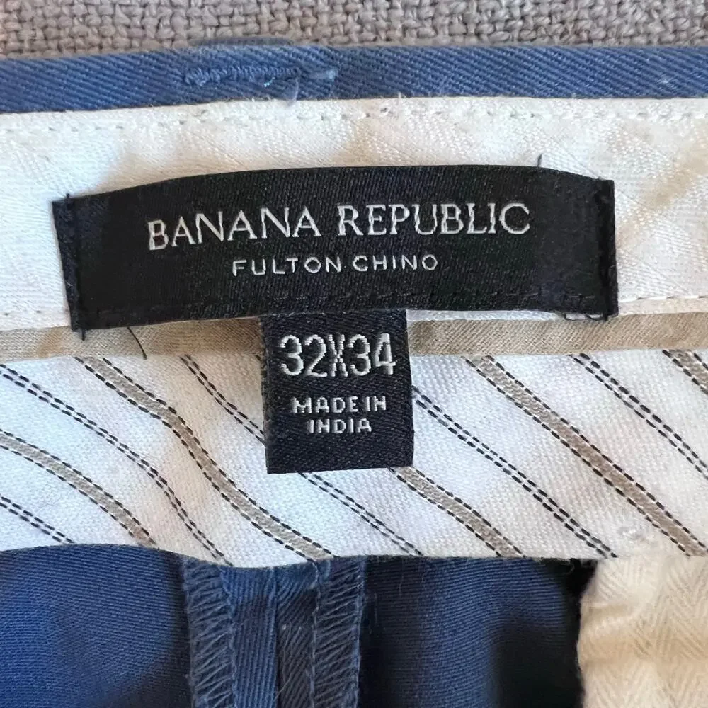 Banana Republic Men's Fulton Chino Rapid Movement Line Slim Fit in Blue 32W 34L